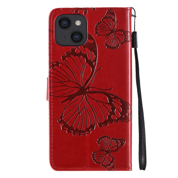 For iPhone 13 3D Butterfly Embossed Pattern Horizontal Flip Leather Case with Holder & Card Slot & Wallet & Lanyard(Red) - iPhone 13 Cases by buy2fix | Online Shopping UK | buy2fix