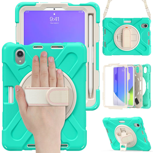 For iPad mini 6 / mini 2024 Silicone Hybrid PC Tablet Case with Grip Holder & Shoulder Strap(Mint Green) - iPad mini 2024 Cases by buy2fix | Online Shopping UK | buy2fix