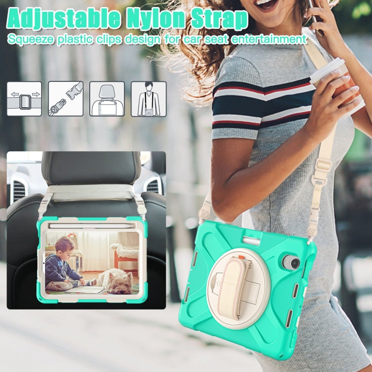 For iPad mini 6 / mini 2024 Silicone Hybrid PC Tablet Case with Grip Holder & Shoulder Strap(Mint Green) - iPad mini 2024 Cases by buy2fix | Online Shopping UK | buy2fix