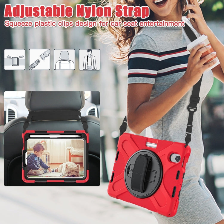 For iPad mini 6 / mini 2024 Silicone Hybrid PC Tablet Case with Grip Holder & Shoulder Strap(Red) by buy2fix