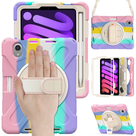 For iPad mini 6 / mini 2024 Silicone Hybrid PC Tablet Case with Grip Holder & Shoulder Strap(Colorful Pink) - iPad mini 2024 Cases by buy2fix | Online Shopping UK | buy2fix