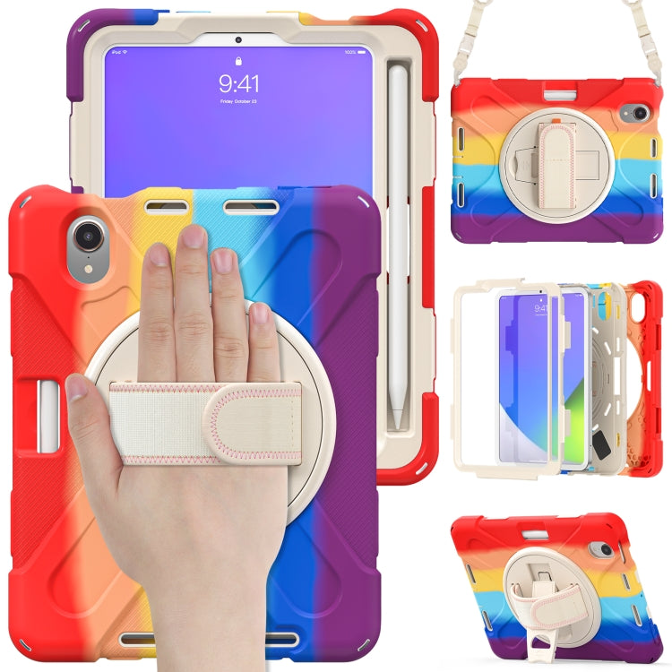 For iPad mini 6 / mini 2024 Silicone Hybrid PC Tablet Case with Grip Holder & Shoulder Strap(Colorful Red) - iPad mini 2024 Cases by buy2fix | Online Shopping UK | buy2fix
