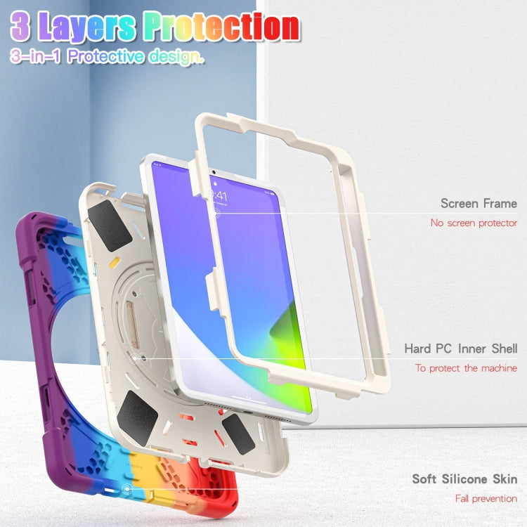 For iPad mini 6 / mini 2024 Silicone Hybrid PC Tablet Case with Grip Holder & Shoulder Strap(Colorful Red) - iPad mini 2024 Cases by buy2fix | Online Shopping UK | buy2fix