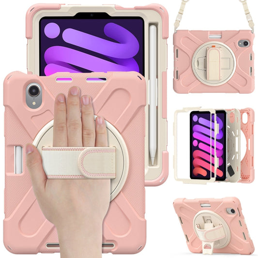 For iPad mini 6 / mini 2024 Silicone Hybrid PC Tablet Case with Grip Holder & Shoulder Strap (Rose Gold) - iPad mini 2024 Cases by buy2fix | Online Shopping UK | buy2fix