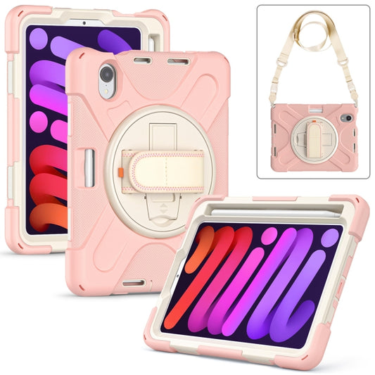 For iPad mini 6 / mini 2024 Silicone Hybrid PC Tablet Case with Grip Holder & Shoulder Strap (Rose Gold) - iPad mini 2024 Cases by buy2fix | Online Shopping UK | buy2fix