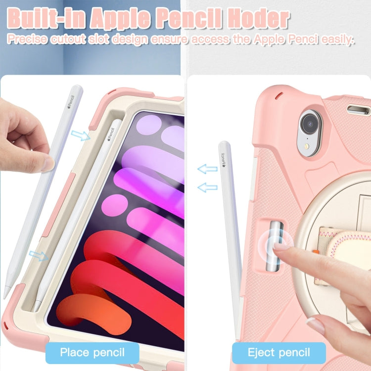 For iPad mini 6 / mini 2024 Silicone Hybrid PC Tablet Case with Grip Holder & Shoulder Strap (Rose Gold) - iPad mini 2024 Cases by buy2fix | Online Shopping UK | buy2fix