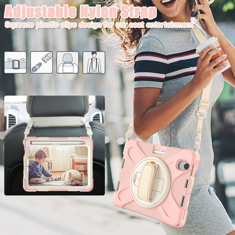 For iPad mini 6 / mini 2024 Silicone Hybrid PC Tablet Case with Grip Holder & Shoulder Strap (Rose Gold) - iPad mini 2024 Cases by buy2fix | Online Shopping UK | buy2fix
