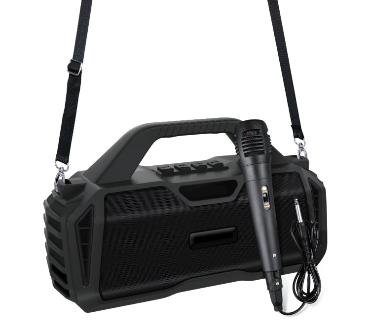 New Rixing NR-6011M Bluetooth 5.0 Portable Outdoor Karaoke Wireless Bluetooth Speaker with Microphone & Shoulder Strap(Black) - Desktop Speaker by NewRixing | Online Shopping UK | buy2fix