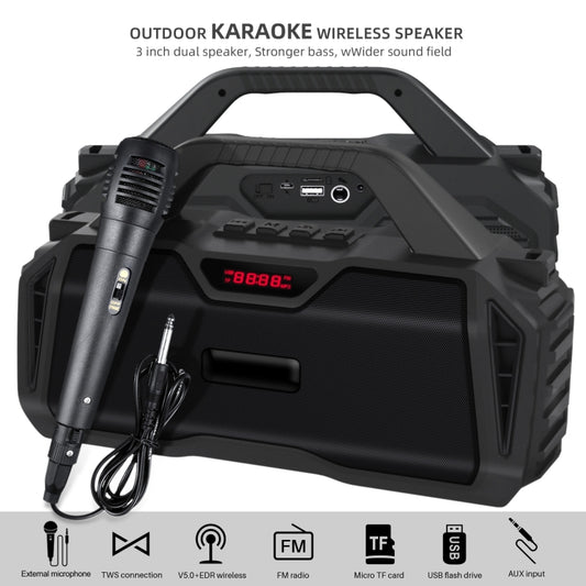 New Rixing NR-6011M Bluetooth 5.0 Portable Outdoor Karaoke Wireless Bluetooth Speaker with Microphone & Shoulder Strap(Black) - Desktop Speaker by NewRixing | Online Shopping UK | buy2fix