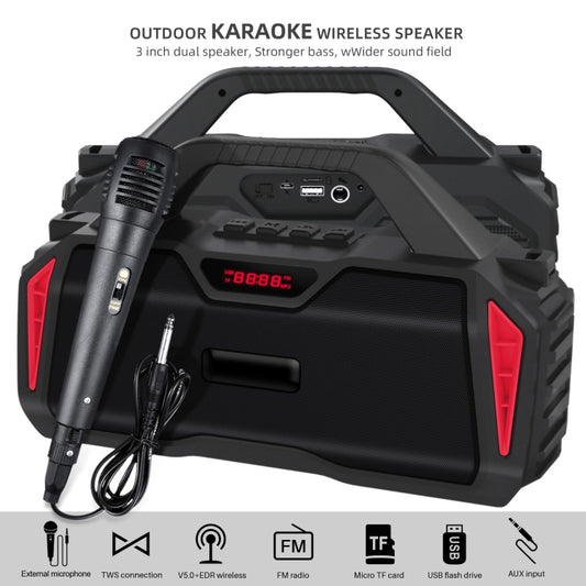 New Rixing NR-6011M Bluetooth 5.0 Portable Outdoor Karaoke Wireless Bluetooth Speaker with Microphone & Shoulder Strap(Red) - Desktop Speaker by NewRixing | Online Shopping UK | buy2fix