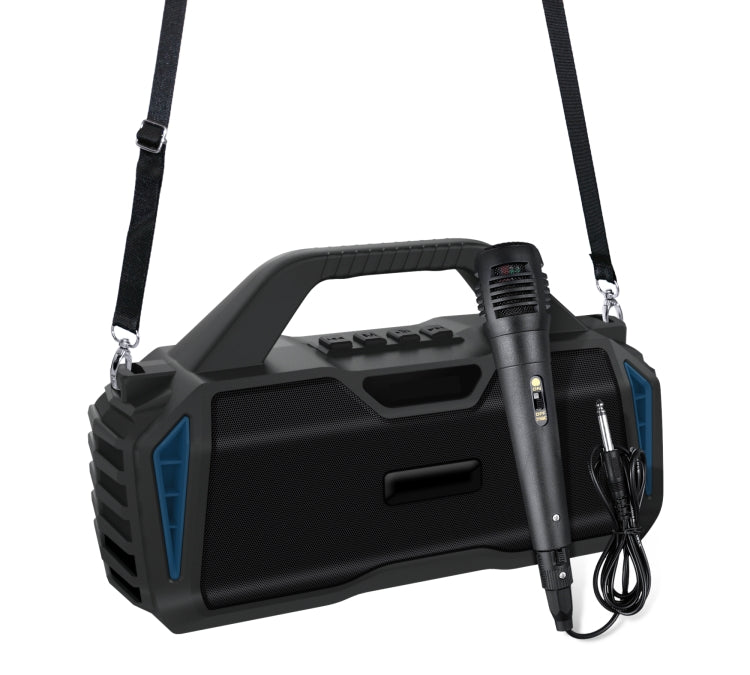New Rixing NR-6011M Bluetooth 5.0 Portable Outdoor Karaoke Wireless Bluetooth Speaker with Microphone & Shoulder Strap(Blue) - Desktop Speaker by NewRixing | Online Shopping UK | buy2fix