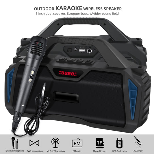 New Rixing NR-6011M Bluetooth 5.0 Portable Outdoor Karaoke Wireless Bluetooth Speaker with Microphone & Shoulder Strap(Blue) - Desktop Speaker by NewRixing | Online Shopping UK | buy2fix
