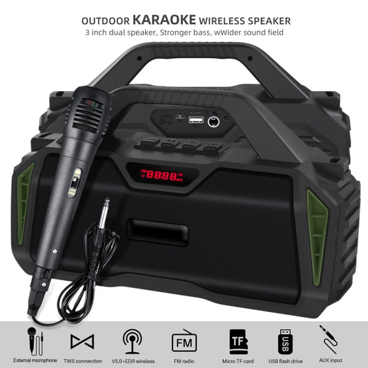 New Rixing NR-6011M Bluetooth 5.0 Portable Outdoor Karaoke Wireless Bluetooth Speaker with Microphone & Shoulder Strap(Green) - Desktop Speaker by NewRixing | Online Shopping UK | buy2fix