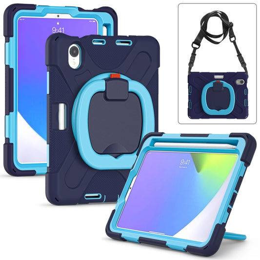 For iPad mini 6 / mini 2024 Heavy Duty Silicone Hybrid  PC Tablet Case with Holder & Shoulder Strap(Navy Blue + Blue) - iPad mini 2024 Cases by buy2fix | Online Shopping UK | buy2fix