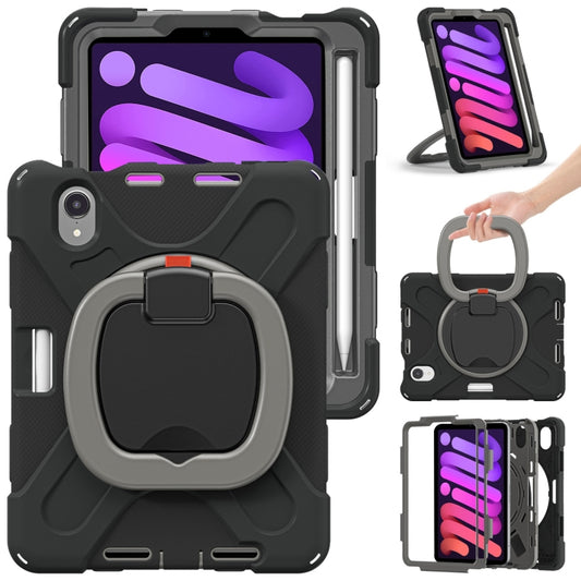 For iPad mini 6 / mini 2024 Heavy Duty Silicone Hybrid  PC Tablet Case with Holder & Shoulder Strap(Black+Grey) - iPad mini 2024 Cases by buy2fix | Online Shopping UK | buy2fix