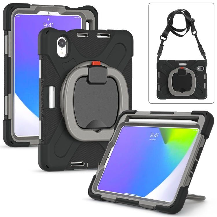 For iPad mini 6 / mini 2024 Heavy Duty Silicone Hybrid  PC Tablet Case with Holder & Shoulder Strap(Black+Grey) - iPad mini 2024 Cases by buy2fix | Online Shopping UK | buy2fix