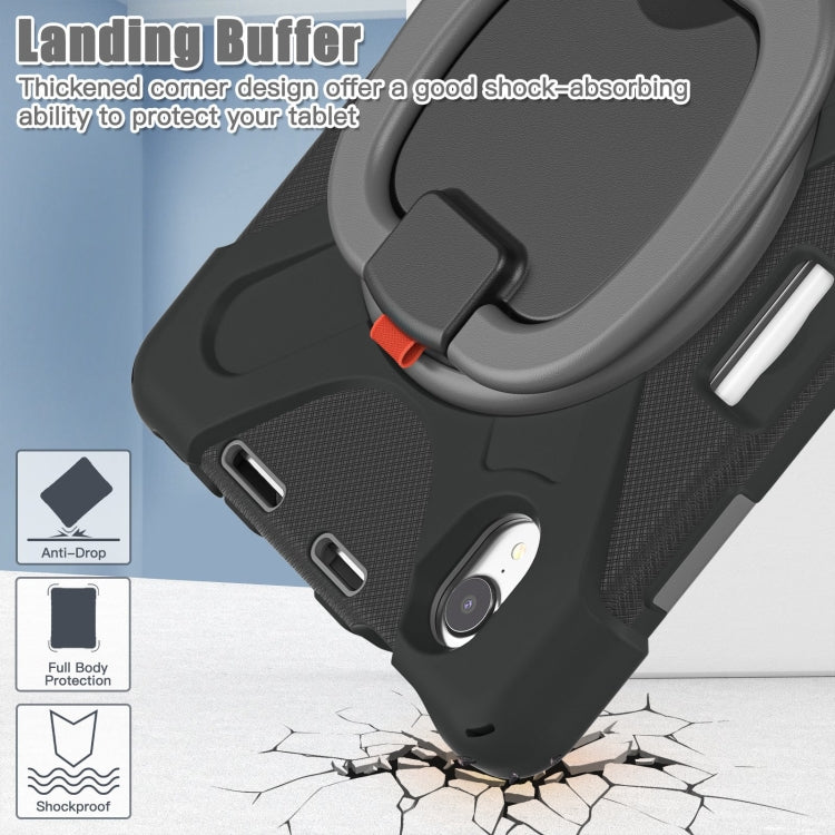 For iPad mini 6 / mini 2024 Heavy Duty Silicone Hybrid  PC Tablet Case with Holder & Shoulder Strap(Black+Grey) - iPad mini 2024 Cases by buy2fix | Online Shopping UK | buy2fix