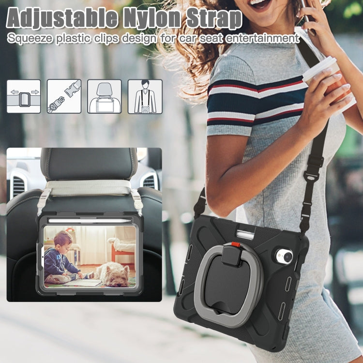 For iPad mini 6 / mini 2024 Heavy Duty Silicone Hybrid  PC Tablet Case with Holder & Shoulder Strap(Black+Grey) - iPad mini 2024 Cases by buy2fix | Online Shopping UK | buy2fix