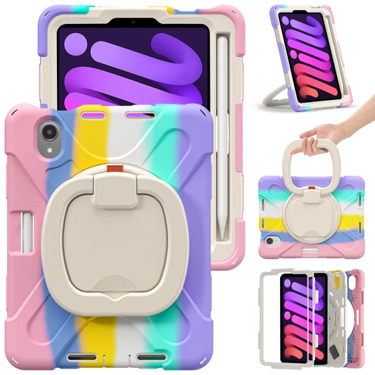 For iPad mini 6 / mini 2024 Heavy Duty Silicone Hybrid  PC Tablet Case with Holder & Shoulder Strap(Colorful Pink) - iPad mini 2024 Cases by buy2fix | Online Shopping UK | buy2fix