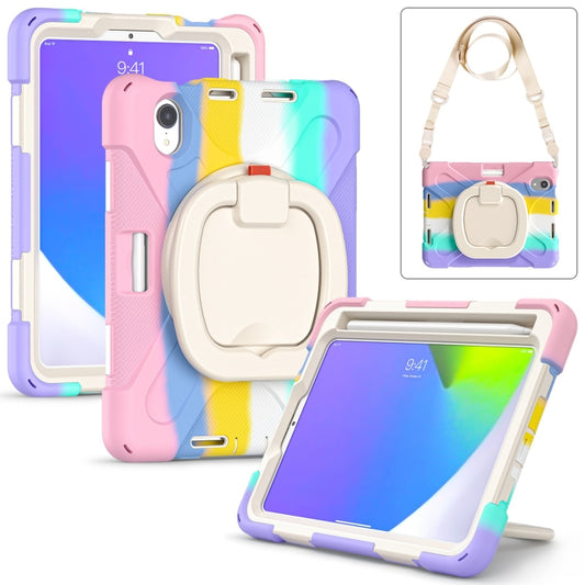 For iPad mini 6 / mini 2024 Heavy Duty Silicone Hybrid  PC Tablet Case with Holder & Shoulder Strap(Colorful Pink) - iPad mini 2024 Cases by buy2fix | Online Shopping UK | buy2fix
