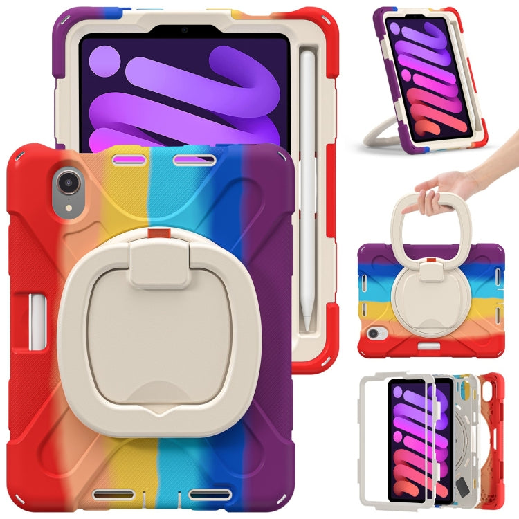 For iPad mini 6 / mini 2024 Heavy Duty Silicone Hybrid PC Tablet Case with Holder & Shoulder Strap(Colorful Red) - iPad mini 2024 Cases by buy2fix | Online Shopping UK | buy2fix