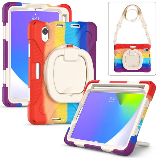 For iPad mini 6 / mini 2024 Heavy Duty Silicone Hybrid PC Tablet Case with Holder & Shoulder Strap(Colorful Red) - iPad mini 2024 Cases by buy2fix | Online Shopping UK | buy2fix