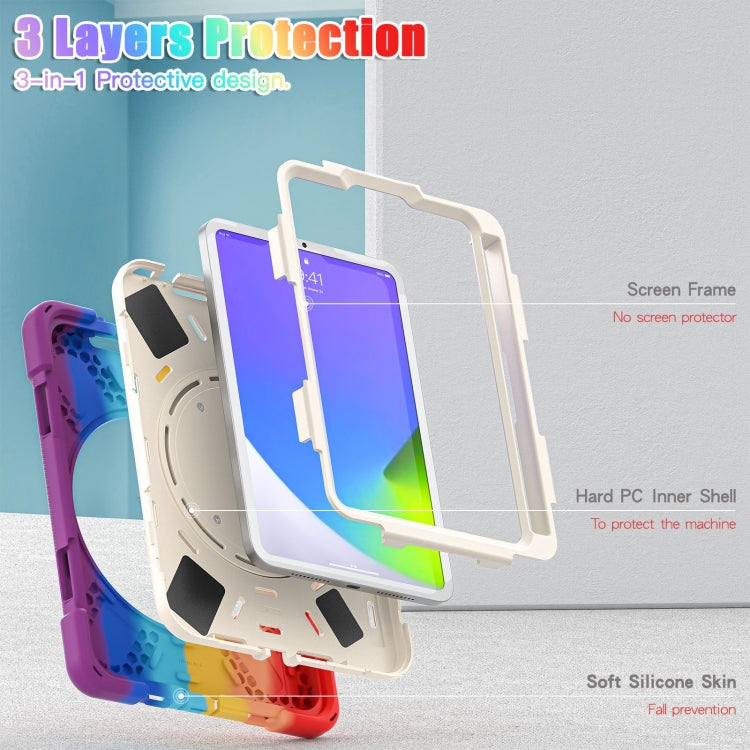 For iPad mini 6 / mini 2024 Heavy Duty Silicone Hybrid PC Tablet Case with Holder & Shoulder Strap(Colorful Red) - iPad mini 2024 Cases by buy2fix | Online Shopping UK | buy2fix