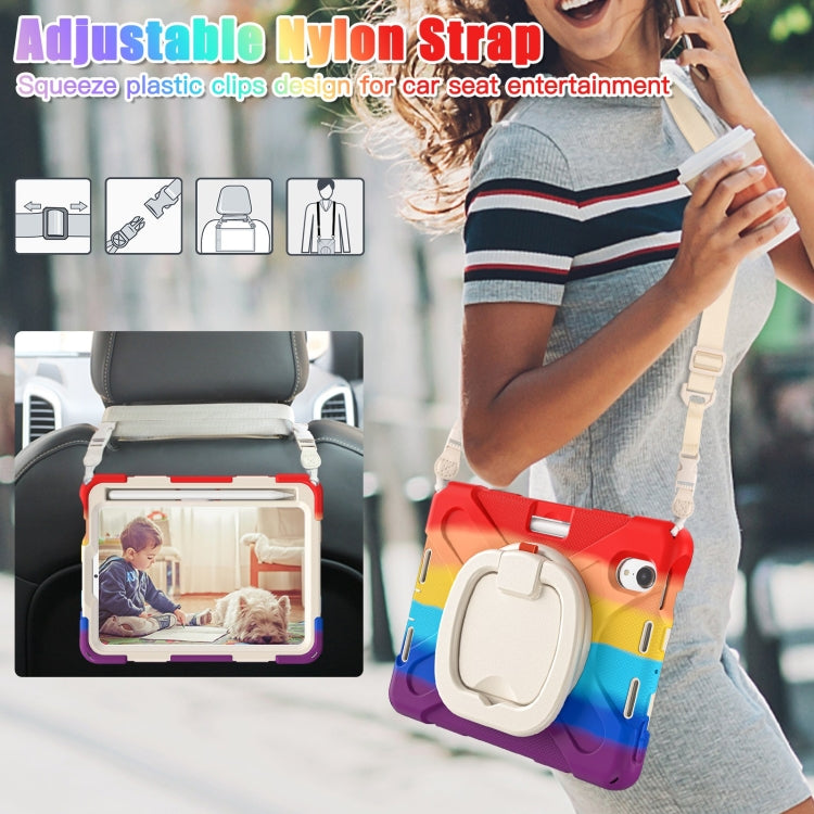 For iPad mini 6 / mini 2024 Heavy Duty Silicone Hybrid PC Tablet Case with Holder & Shoulder Strap(Colorful Red) - iPad mini 2024 Cases by buy2fix | Online Shopping UK | buy2fix