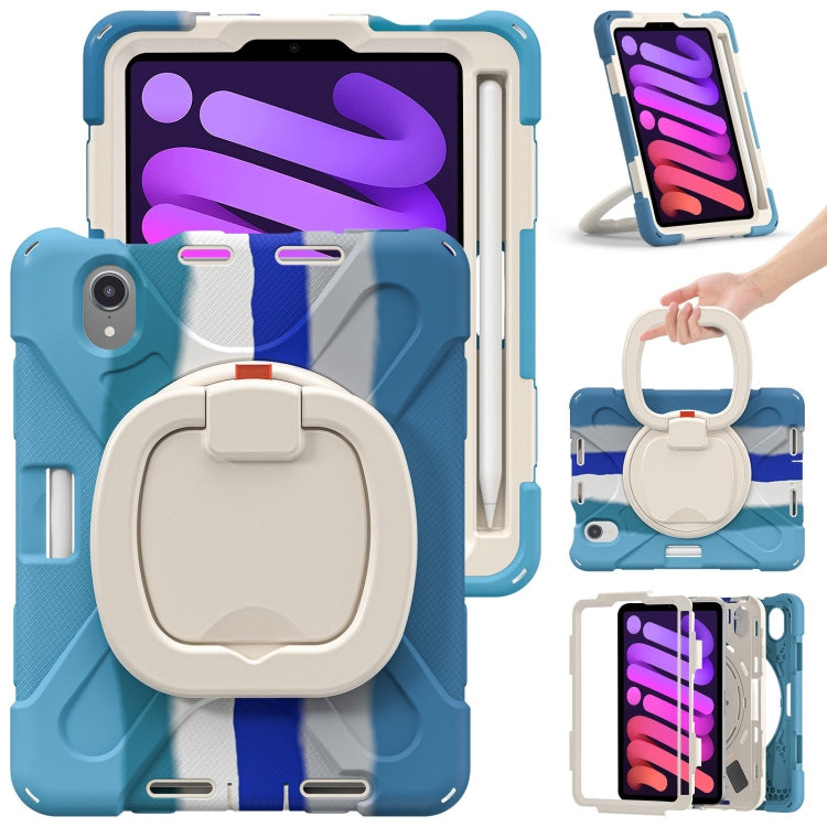 For iPad mini 6 / mini 2024 Heavy Duty Silicone Hybrid PC Tablet Case with Holder & Shoulder Strap(Colorful Blue) - iPad mini 2024 Cases by buy2fix | Online Shopping UK | buy2fix