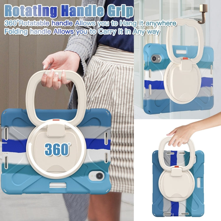 For iPad mini 6 / mini 2024 Heavy Duty Silicone Hybrid PC Tablet Case with Holder & Shoulder Strap(Colorful Blue) - iPad mini 2024 Cases by buy2fix | Online Shopping UK | buy2fix