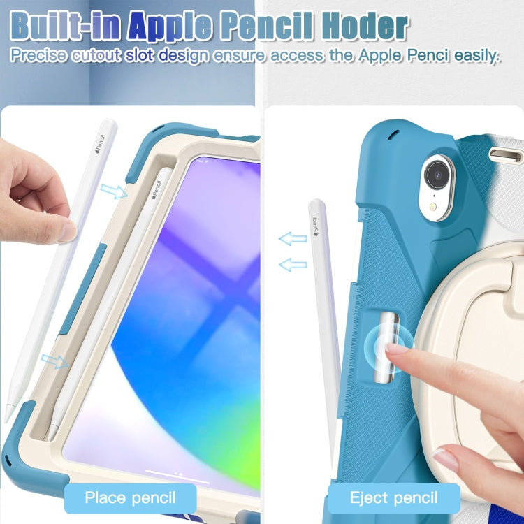 For iPad mini 6 / mini 2024 Heavy Duty Silicone Hybrid PC Tablet Case with Holder & Shoulder Strap(Colorful Blue) - iPad mini 2024 Cases by buy2fix | Online Shopping UK | buy2fix