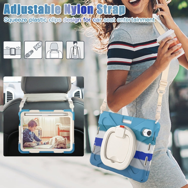 For iPad mini 6 / mini 2024 Heavy Duty Silicone Hybrid PC Tablet Case with Holder & Shoulder Strap(Colorful Blue) - iPad mini 2024 Cases by buy2fix | Online Shopping UK | buy2fix