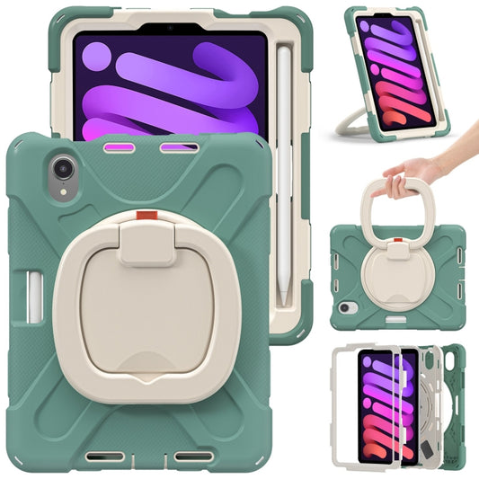 For iPad mini 6 / mini 2024 Heavy Duty Silicone Hybrid  PC Tablet Case with Holder & Shoulder Strap(Emerald Green) - iPad mini 2024 Cases by buy2fix | Online Shopping UK | buy2fix