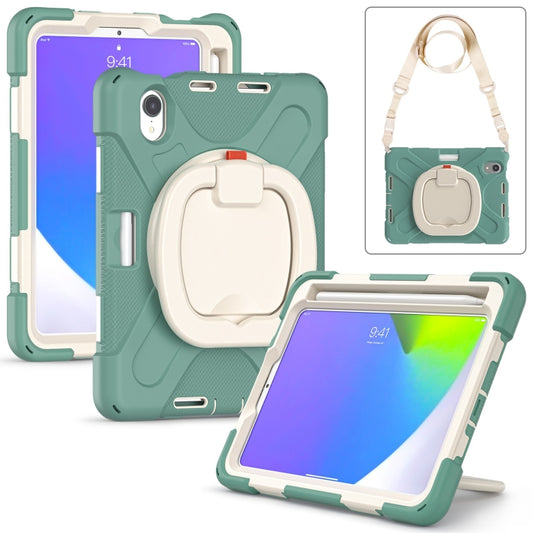 For iPad mini 6 / mini 2024 Heavy Duty Silicone Hybrid  PC Tablet Case with Holder & Shoulder Strap(Emerald Green) - iPad mini 2024 Cases by buy2fix | Online Shopping UK | buy2fix
