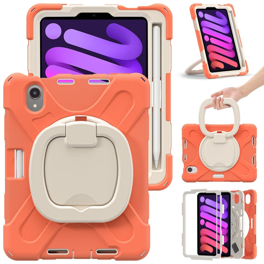 For iPad mini 6 / mini 2024 Heavy Duty Silicone Hybrid  PC Tablet Case with Holder & Shoulder Strap(Living Coral) - iPad mini 2024 Cases by buy2fix | Online Shopping UK | buy2fix