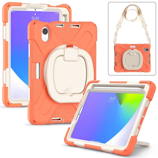 For iPad mini 6 / mini 2024 Heavy Duty Silicone Hybrid  PC Tablet Case with Holder & Shoulder Strap(Living Coral) - iPad mini 2024 Cases by buy2fix | Online Shopping UK | buy2fix