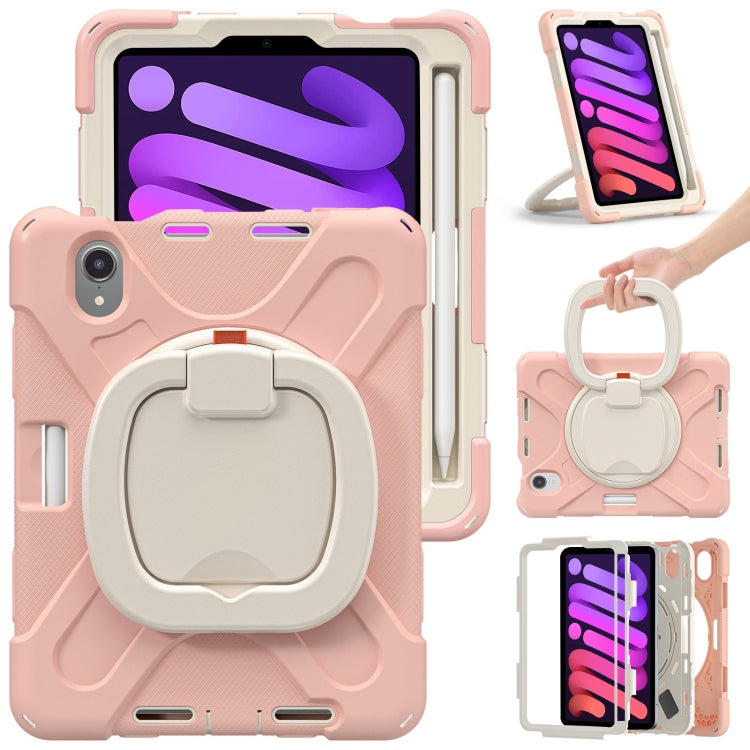 For iPad mini 6 / mini 2024 Heavy Duty Silicone Hybrid PC Tablet Case with Holder & Shoulder Strap(Rose Gold) - iPad mini 2024 Cases by buy2fix | Online Shopping UK | buy2fix