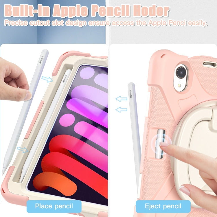 For iPad mini 6 / mini 2024 Heavy Duty Silicone Hybrid PC Tablet Case with Holder & Shoulder Strap(Rose Gold) - iPad mini 2024 Cases by buy2fix | Online Shopping UK | buy2fix