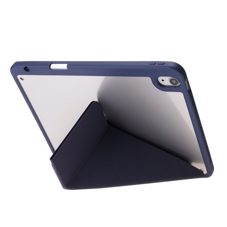 Deformation Transparent Acrylic Horizontal Flip PU Leather Case with Multi-folding Holder & Sleep / Wake-up Function & Pen Slot For iPad Air 2022 / 2020 10.9(Dark Blue) - iPad Air (2022) / (2020) 10.9 Cases by buy2fix | Online Shopping UK | buy2fix