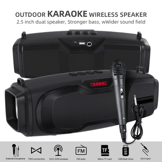 New Rixing NR-6012M Bluetooth 5.0 Portable Outdoor Karaoke Wireless Bluetooth Speaker with Microphone & Shoulder Strap(Black) by NewRixing