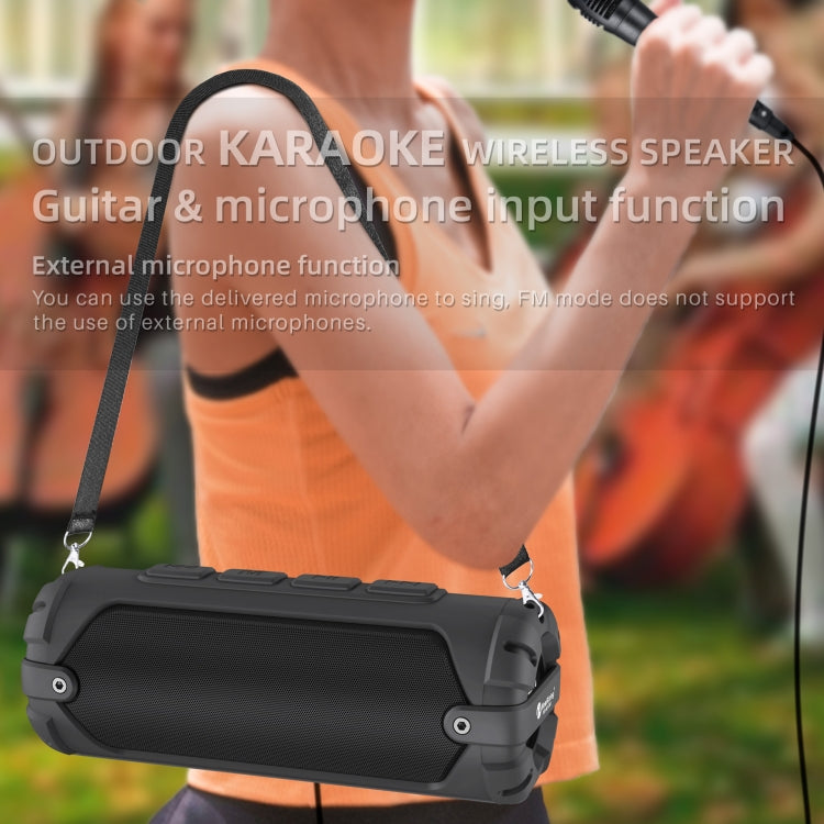 New Rixing NR-6013M Bluetooth 5.0 Portable Outdoor Karaoke Wireless Bluetooth Speaker with Microphone & Shoulder Strap(Black) - Desktop Speaker by NewRixing | Online Shopping UK | buy2fix