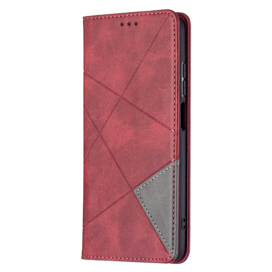 For Xiaomi Redmi 10 Rhombus Texture Horizontal Flip Magnetic Leather Case with Holder & Card Slots(Red) by buy2fix