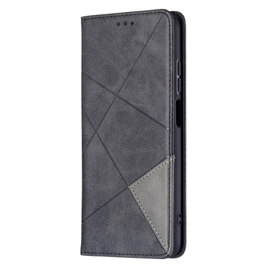 For Xiaomi Redmi 10 Rhombus Texture Horizontal Flip Magnetic Leather Case with Holder & Card Slots(Black) by buy2fix