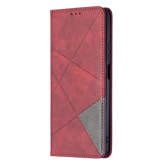 For Xiaomi Mi 11T Rhombus Texture Horizontal Flip Magnetic Leather Case with Holder & Card Slots(Red) by buy2fix