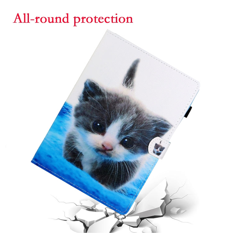 10 inch Universal Colored Drawing Horizontal Flip PU Leather Case with Holder & Card Slot(Blue White cat) - 10 - 11 inch by buy2fix | Online Shopping UK | buy2fix