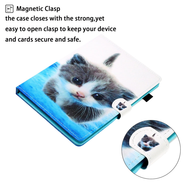 10 inch Universal Colored Drawing Horizontal Flip PU Leather Case with Holder & Card Slot(Blue White cat) - 10 - 11 inch by buy2fix | Online Shopping UK | buy2fix