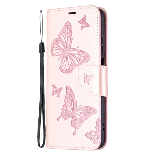 For Xiaomi Redmi 10 Two Butterflies Embossing Pattern Horizontal Flip Leather Case with Holder & Card Slot & Wallet & Lanyard(Gold) by buy2fix