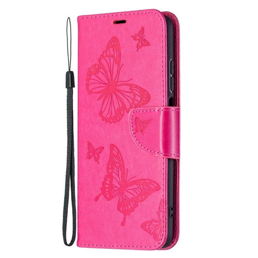 For Xiaomi Redmi 10 Two Butterflies Embossing Pattern Horizontal Flip Leather Case with Holder & Card Slot & Wallet & Lanyard(Rose Red) by buy2fix