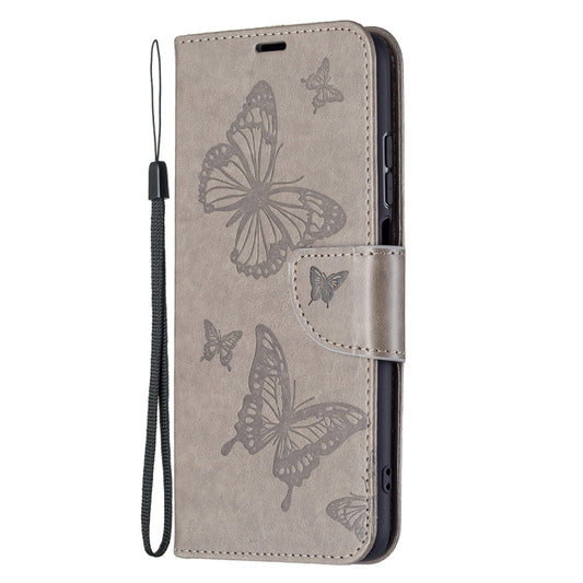 For Xiaomi Redmi 10 Two Butterflies Embossing Pattern Horizontal Flip Leather Case with Holder & Card Slot & Wallet & Lanyard(Grey) by buy2fix