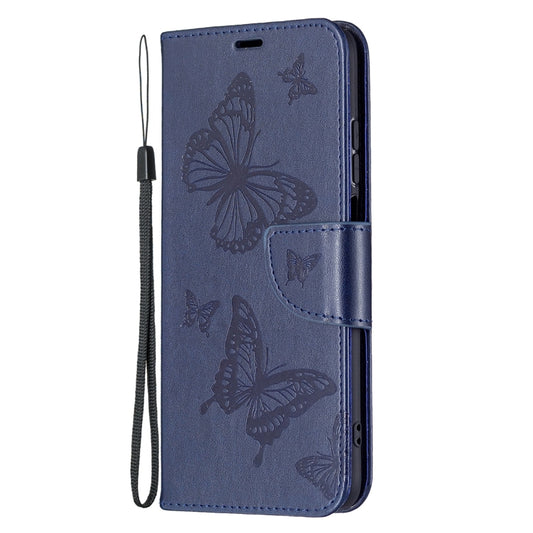 For Xiaomi Redmi 10 Two Butterflies Embossing Pattern Horizontal Flip Leather Case with Holder & Card Slot & Wallet & Lanyard(Dark Blue) by buy2fix
